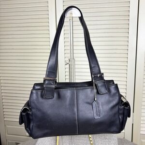 Y2K Worthington Classic Black Leather Contrast Stitch Shoulder Bag Handbag P